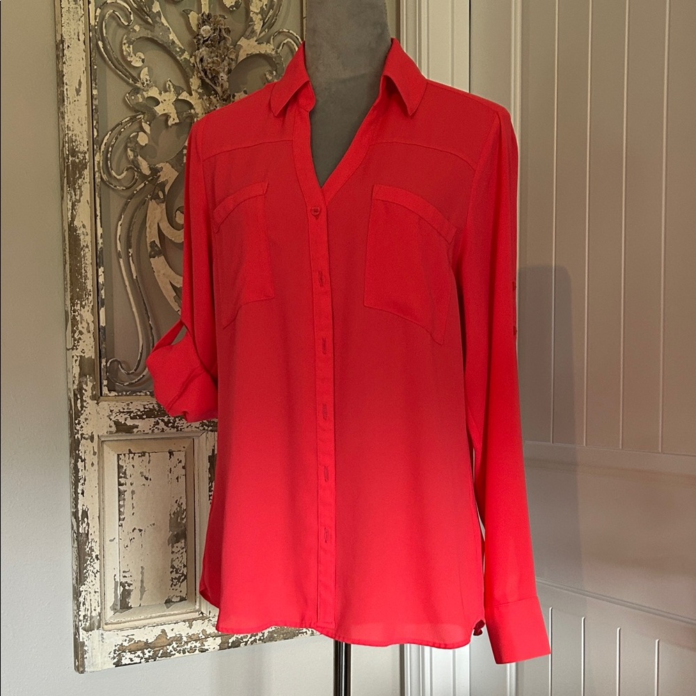 Express Portofino Vibrant Coral Button-Down Shirt